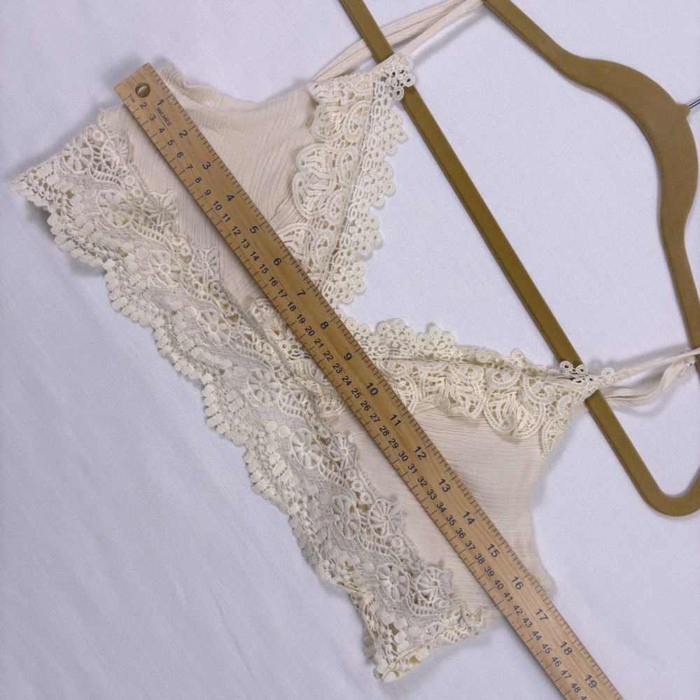 Boho Lace Bralette XL Fairycore Festival Tassel Tie Crop Top Cream Western - Picture 12 of 17